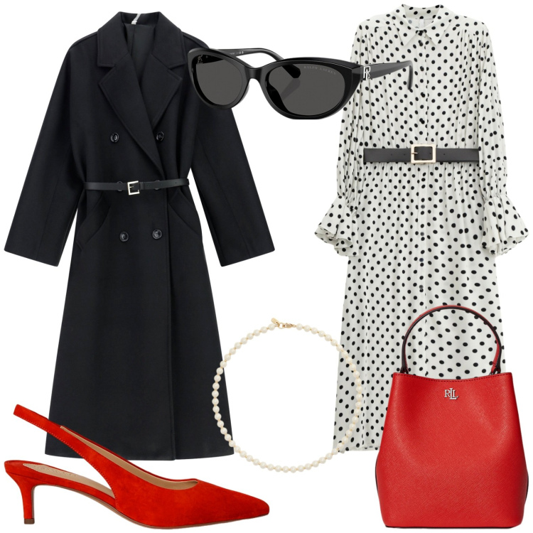 Outfit donna - Inspirazione #GraceKelly. Stile Glamour per Cerimonia. Abbinamento con cappotti, vestiti midi/longuette, occhiali da sole, décolleté, borse a secchiello, collane.