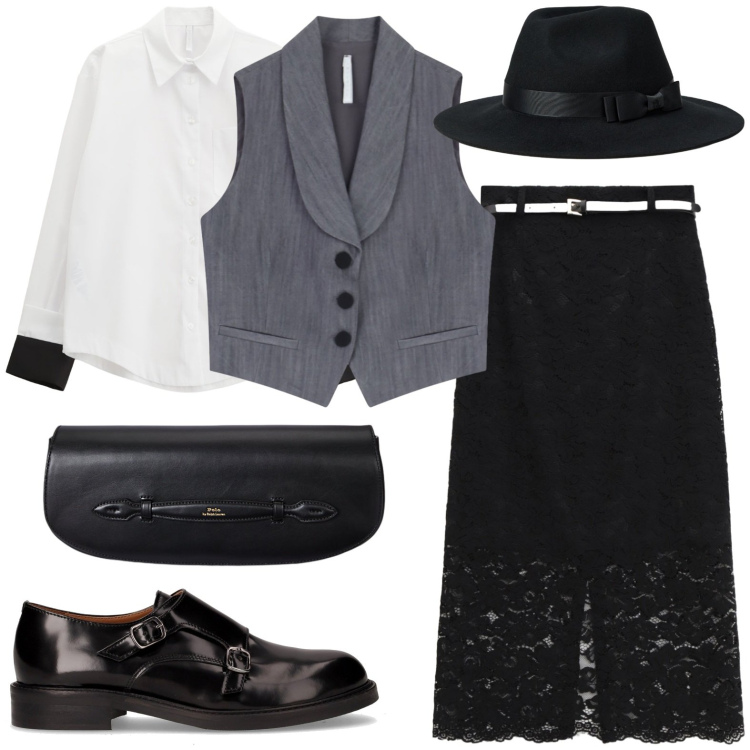 Outfit donna - Decisa...mente perfetta. Stile Trendy per Serata fuori. Abbinamento con camicie, gonne lunghe, gilet, clutch, cappelli, mocassini.