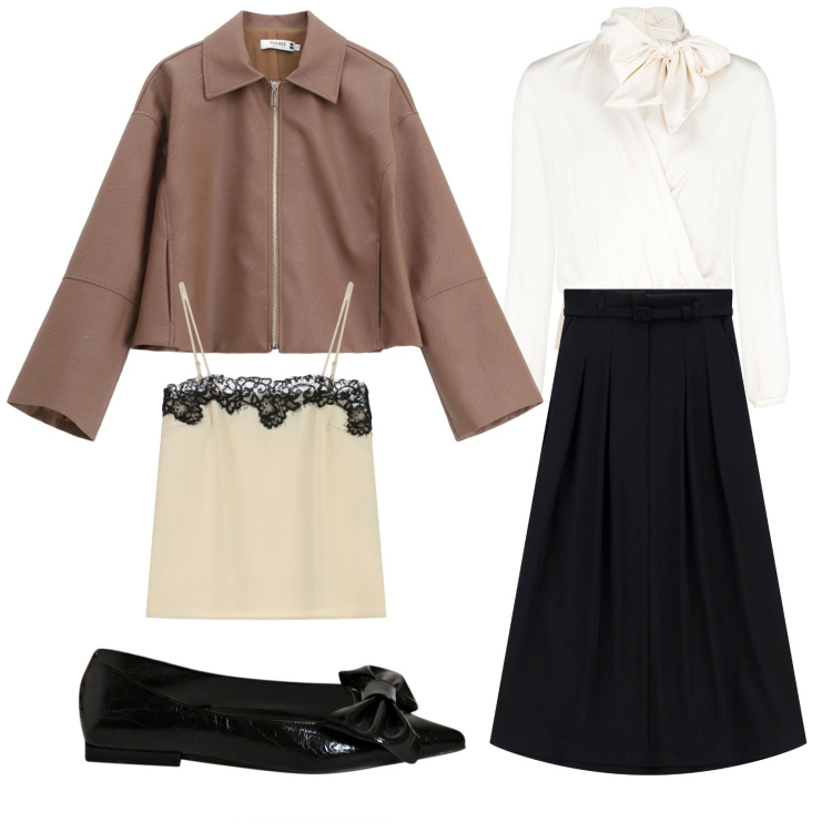 Outfit donna - Base chic. Stile Chic per Serata fuori. Abbinamento con body, ballerine, blazer, gonne lunghe, canottiere.