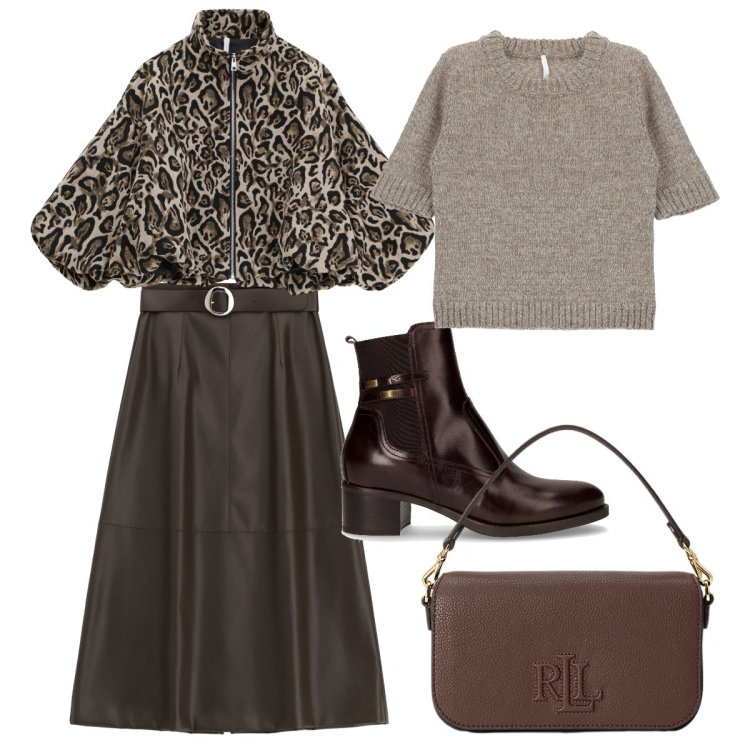 Outfit donna - In città con IMPERIAL. Stile Glamour per Tutti i giorni. Abbinamento con maglieria, bomber, gonne lunghe, borse a spalla, stivaletti.