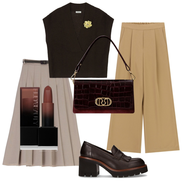 Outfit donna - Rientro in ufficio. Stile Bon Ton per Ufficio. Abbinamento con rossetti, borse a mano, gonne longuette, pantaloni a palazzo, maglieria, décolleté.