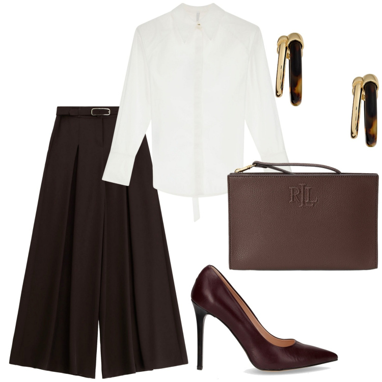 Outfit donna - Total look #2246597. Stile Chic per Serata fuori. Abbinamento con camicie, pantaloni, orecchini, pochette, décolleté.