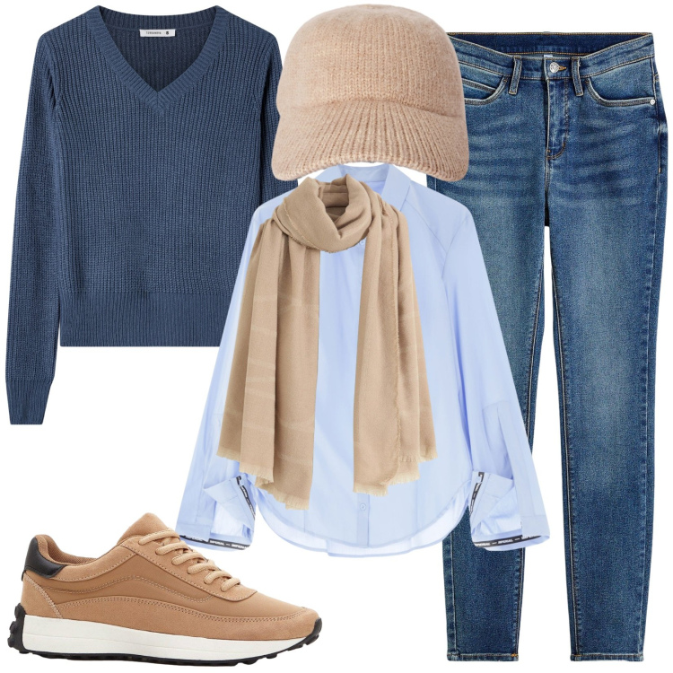Outfit donna - Maglia a costa inglese. Stile Casual per Tutti i giorni. Abbinamento con sneakers, jeans skinny, sciarpe, maglieria, cappelli con visiera, camicie.