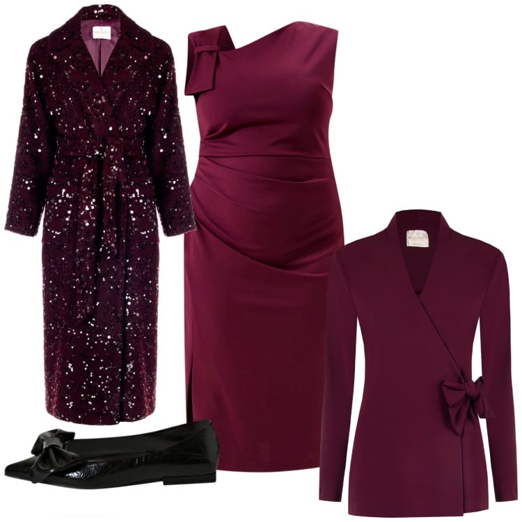 Outfit donna - Sera speciale. Stile Chic per Serata fuori. look ideale per Premaman. Abbinamento con cappotti, vestiti a tubino, ballerine, blazer.