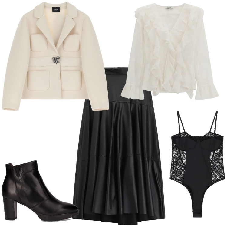 Outfit donna - Total look #2246626. Stile Bon Ton per Serata fuori. Abbinamento con camicie, body, gonne lunghe, blazer, stivaletti.