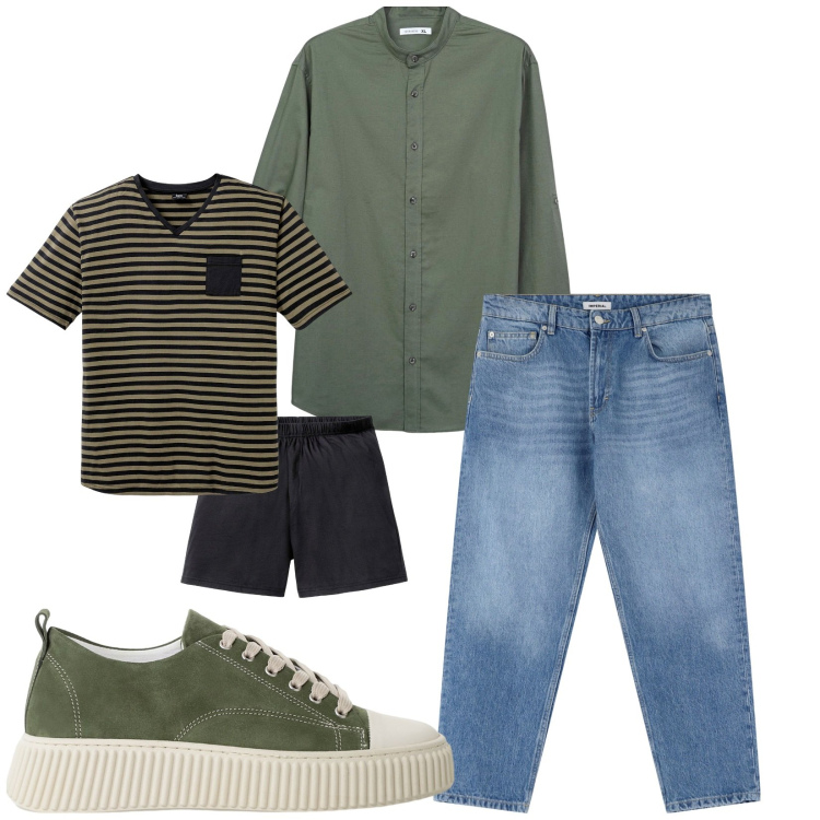 Outfit uomo - Total look #2246635. Stile Casual per Tutti i giorni. Abbinamento con abbigliamento da notte, camicie, sneakers, jeans.