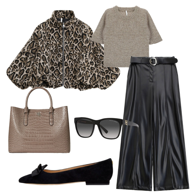 Outfit donna - Outfit autunnale Imperial. Stile Urban per Ufficio. Abbinamento con bomber, pantaloni, maglieria, occhiali da sole, ballerine, borse a mano.