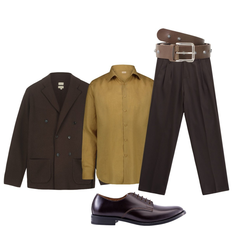 Outfit uomo - Colorí autunnali anche per lui. Stile Business/Elegante per Tutti i giorni. Abbinamento con cinture, pantaloni, scarpe stringate, camicie, giacche.
