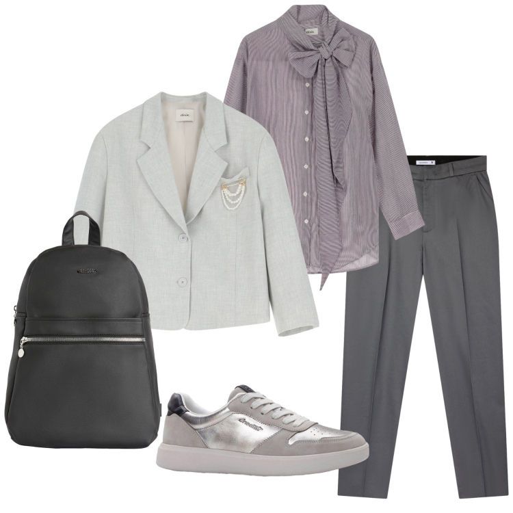Outfit donna - Total look #2246643. Stile Mannish per Ufficio. Abbinamento con sneakers, pantaloni chino, zaini, blazer, camicie.