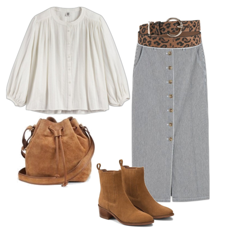 Outfit mujer - Casual chic #15280. Estilo Casual chic para Oficina. Combinación con minifaldas, camisas, cinturones, bolsos saco, botines.