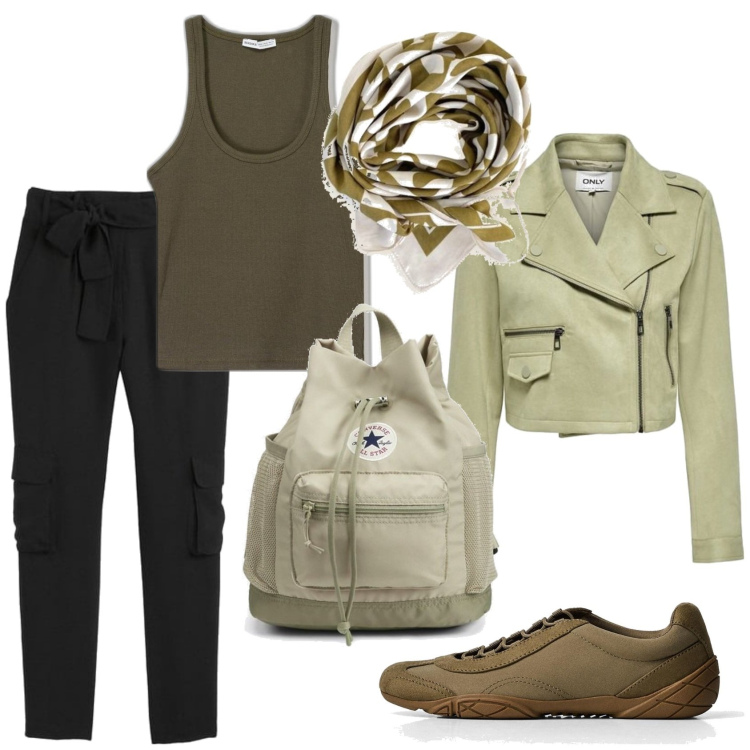 Outfit mujer - Basic look. Estilo Basic para Todos los días. Combinación con pantalones, blazers, sneakers, camisetas sin mangas, bandas para el pelo, bolsos de mano.