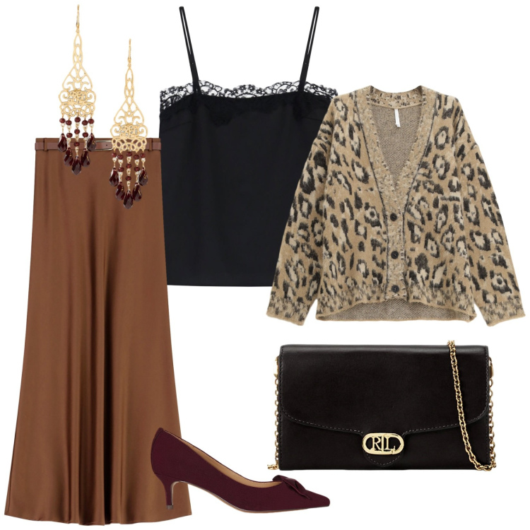 Outfit donna - Imperial giorno e sera. per Tutti i giorni. Abbinamento con gonne lunghe, cardigans, canottiere, borse a tracolla, décolleté, orecchini.