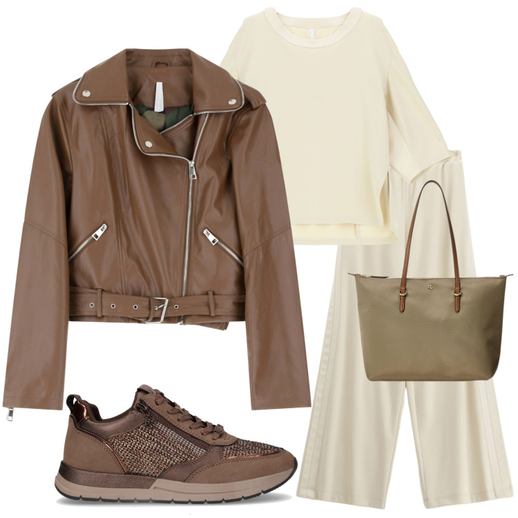 Outfit donna - Imperial FW25. Stile Casual chic per Scuola/Università. Abbinamento con felpe, giacche, pantaloni, borse tote, sneakers.