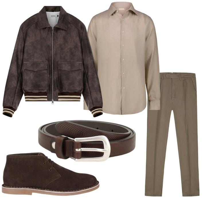 Outfit uomo - Total look #2246719. Stile Urban per Ufficio. Abbinamento con bomber, cinture, camicie, pantaloni, stivali e stivaletti.