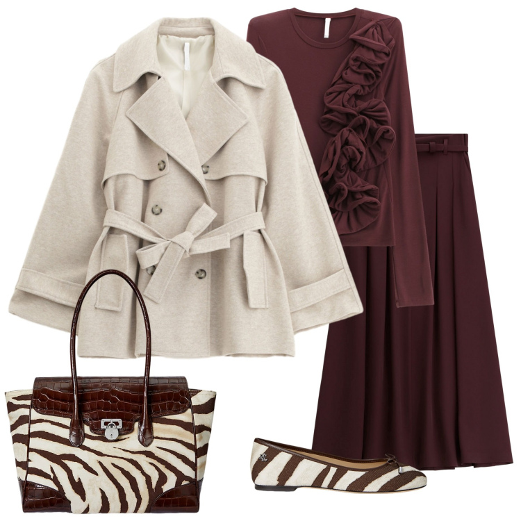 Outfit donna - FW25 Imperial. Stile Casual chic per Serata fuori. Abbinamento con t-shirt, trench, gonne lunghe, ballerine, borse a mano.