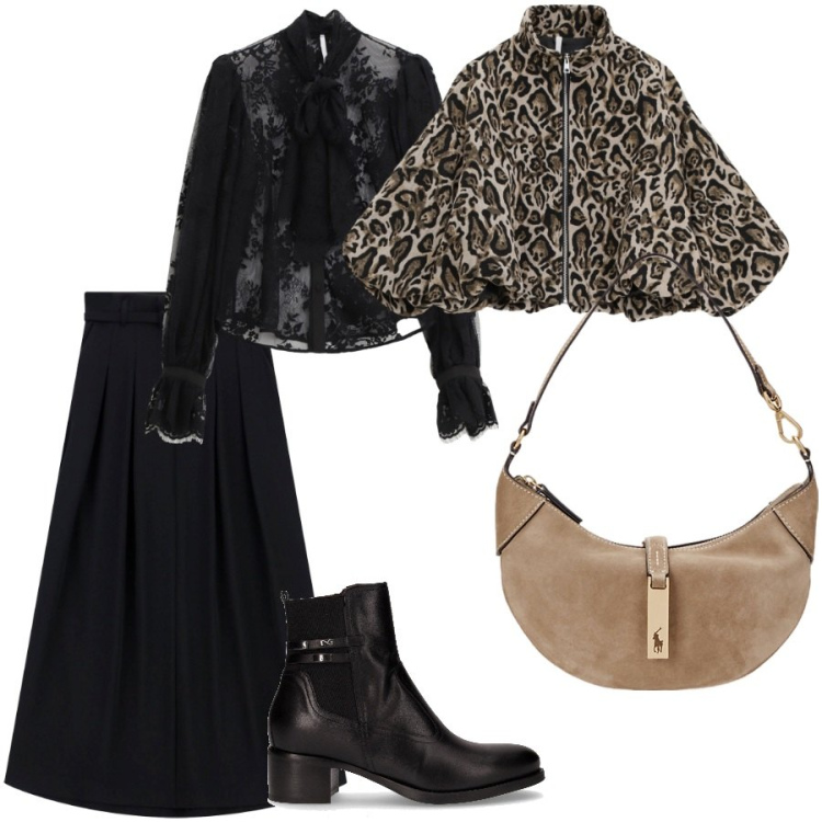 Outfit donna - Il bomber animalier. Stile Casual chic per Serata fuori. Abbinamento con camicie, gonne lunghe, bomber, borse a spalla, stivaletti.