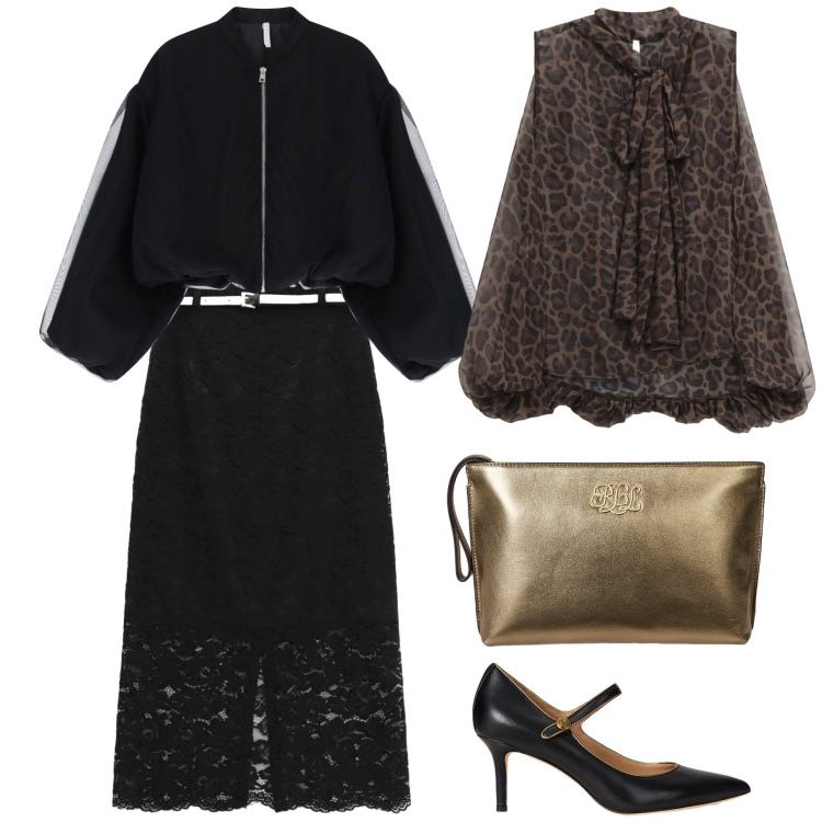 Outfit donna - Imperial bomber al ristorante. Stile Chic per Serata fuori. Abbinamento con camicie, gonne lunghe, bomber, décolleté, pochette.