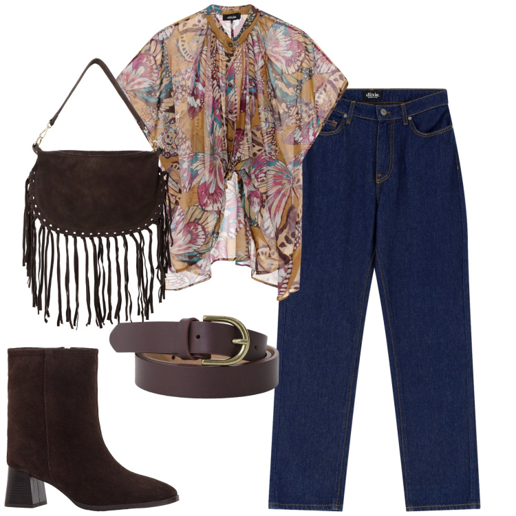 Outfit donna - Settembre. Stile Casual chic per Tutti i giorni. Abbinamento con stivaletti, camicie a manica corta, borse a tracolla, cinture, jeans dritti.