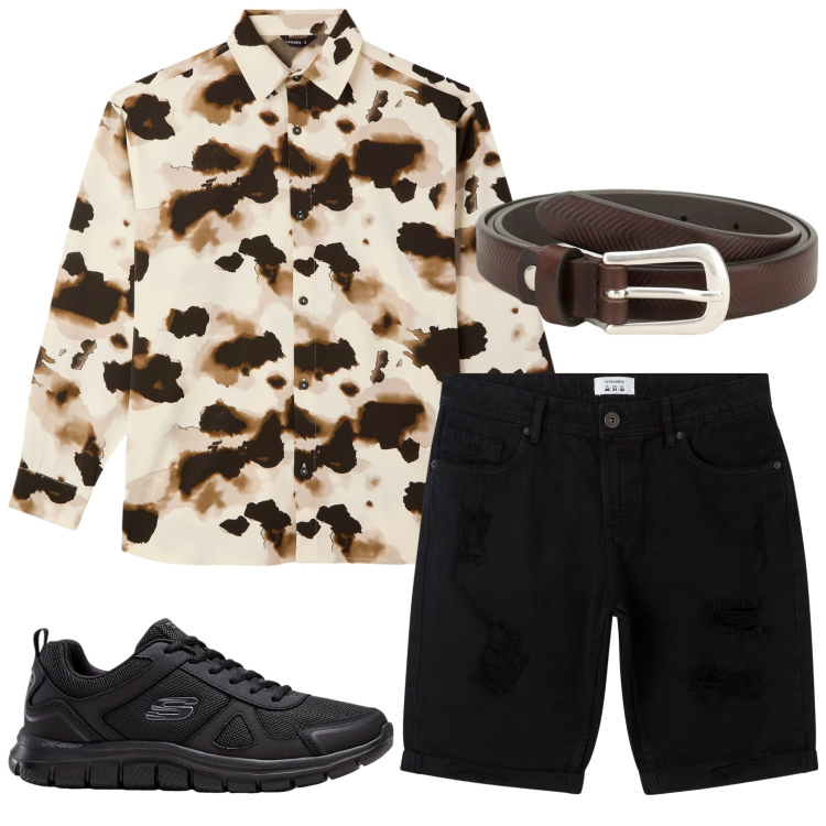 Outfit uomo - Una camicia fantasia. Stile Trendy per Tutti i giorni. Abbinamento con sneakers, bermuda, camicie, cinture.