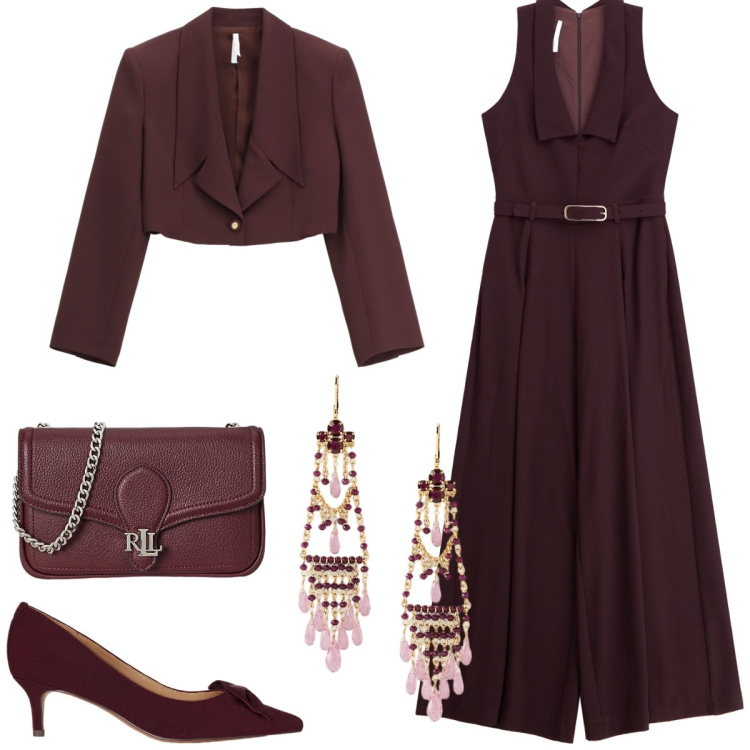 Outfit donna - Total look #2246813. Stile Chic per Serata fuori. Abbinamento con tute, blazer, décolleté, clutch, orecchini.