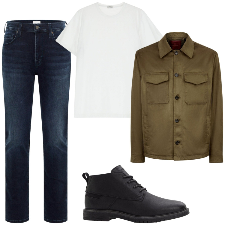 Outfit uomo - Total look #2246814. Stile Urban per Tutti i giorni. Abbinamento con jeans slim fit, stivali e stivaletti, t-shirt, giacche.