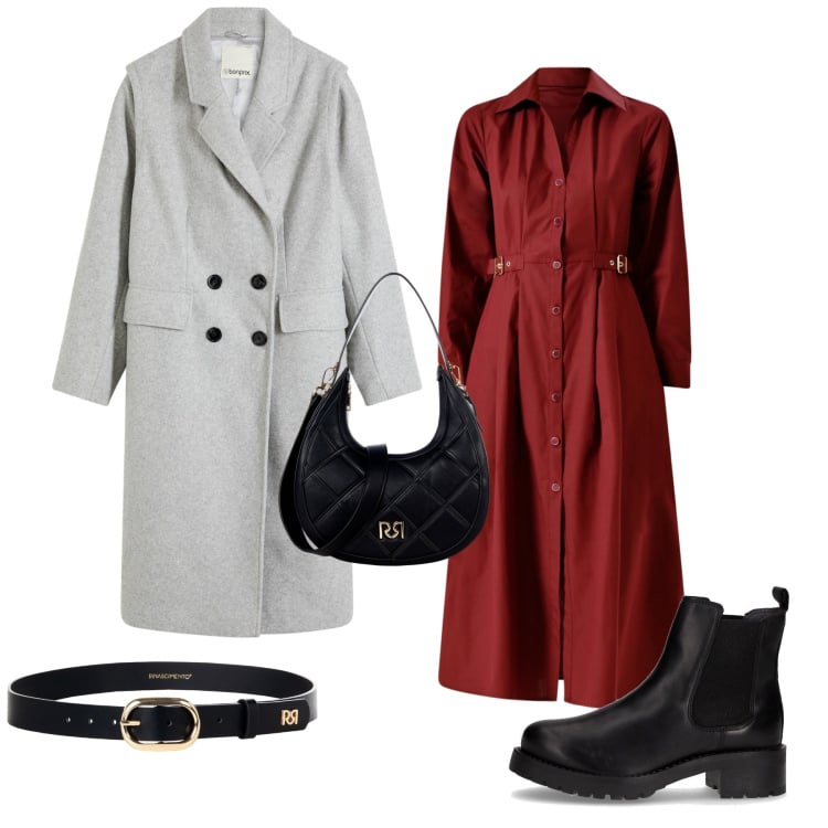 Outfit donna - Total look #2246840. Stile Minimal per Tutti i giorni. Abbinamento con cappotti, borse a tracolla, cinture, vestiti chemisier, stivaletti chelsea.