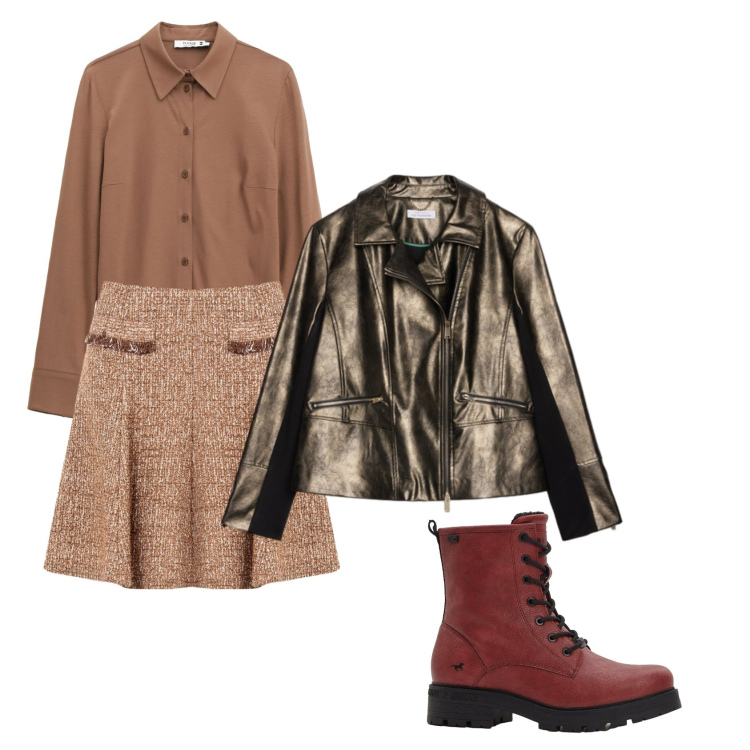 Outfit donna - Sweet autumn. Stile Basic per Scuola/Università. Abbinamento con stivaletti, minigonne, camicie, giacche.
