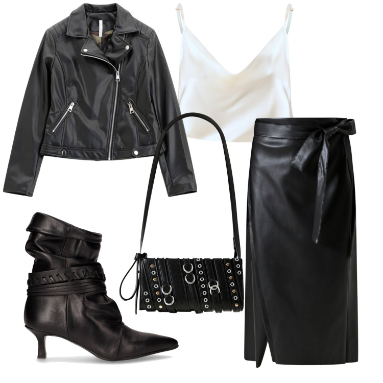 Outfit donna - Total look #2246863. Stile Rock per Serata fuori. Abbinamento con borse a spalla, canottiere, gonne longuette, blazer, stivaletti.
