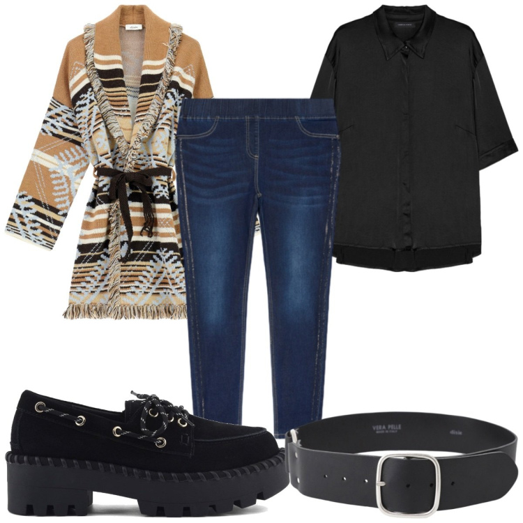 Outfit donna - Total look #2246888. Stile Trendy per Tutti i giorni. Abbinamento con cardigans, cinture, camicie, jeggings, scarpe stringate.