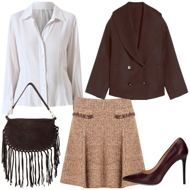 Outfit donna - Total look #2246914. Stile Rock per Ufficio. Abbinamento con blazer, minigonne, camicie, borse a tracolla, décolleté.
