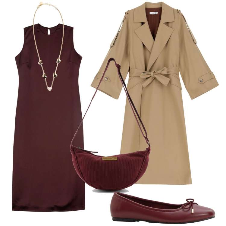Outfit donna - Il vestito per l\'autunno. Stile Bon Ton per Ufficio. Abbinamento con ballerine, trench, collane, vestiti midi/longuette, borse a tracolla.