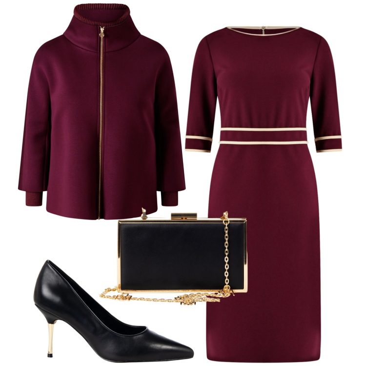Outfit donna - Bordeaux mood. Stile Bon Ton per Serata fuori. Abbinamento con cappe, décolleté, pochette, vestiti a tubino.