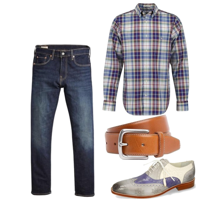 Outfit homme - Septembre. Style Casual pour Tous les jours. Assortir avec ceintures, chemisiers, jean skinny, chaussures à lacets.