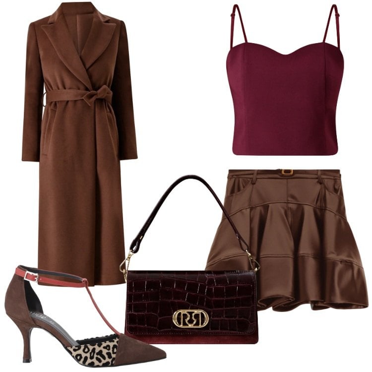 Outfit donna - Sexy sotto al cappotto!. Stile Sexy per Serata fuori. Abbinamento con cappotti, top, borse a mano, minigonne, décolleté.