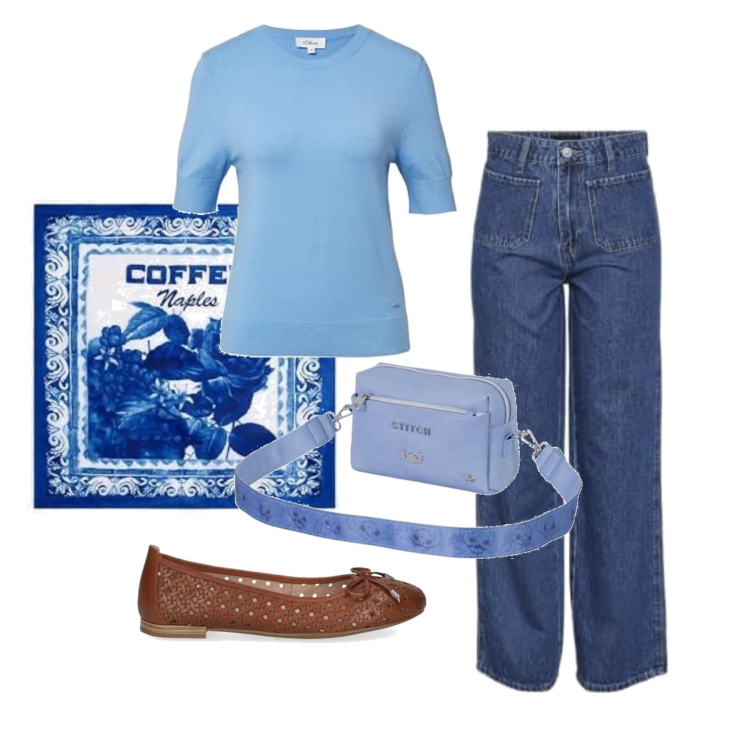 Outfit femme - Septembre. Style Casual chic pour Tous les jours. Assortir avec ballerines, jeans mom, sacs en bandoulière, foulards, pulls.