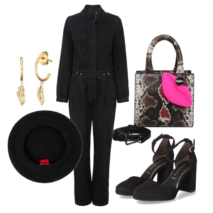 Outfit femme - Septembre. Style Glamour pour Tous les jours. Assortir avec combinaisons, bonnets, boucles d'oreilles, chaussures à talon, colliers.