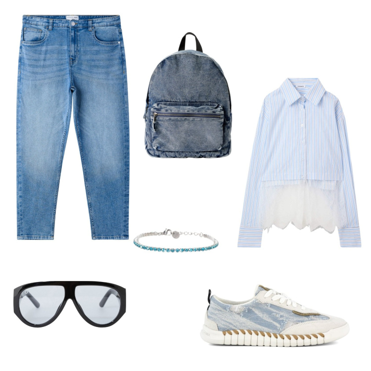 Outfit donna - Sporty Lace Look. Stile Sporty chic per Tutti i giorni. Abbinamento con camicie, zaini, jeans mom, occhiali da sole, braccialetti, sneakers.