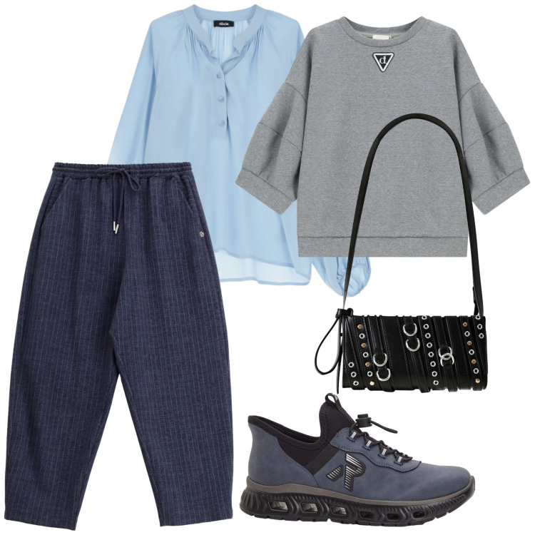 Outfit donna - Sabato sera allo stadio. per Sport. Abbinamento con sneakers, borse a spalla, jeans, camicie, felpe.