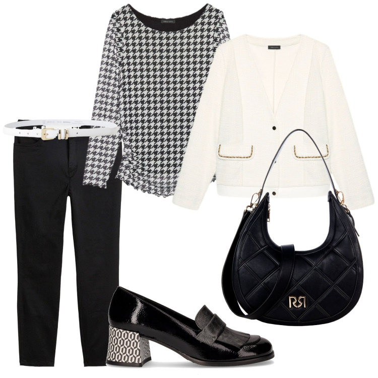 Outfit donna - Di giorno. per Tutti i giorni. Abbinamento con pantaloni, borse a tracolla, cinture, blazer, mocassini, bluse.