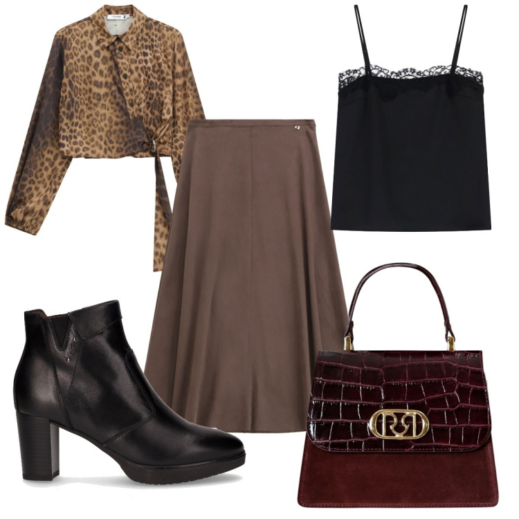 Outfit donna - Total look #2246995. Stile Glamour per Tutti i giorni. Abbinamento con borse a mano, camicie, canottiere, gonne longuette, stivaletti.