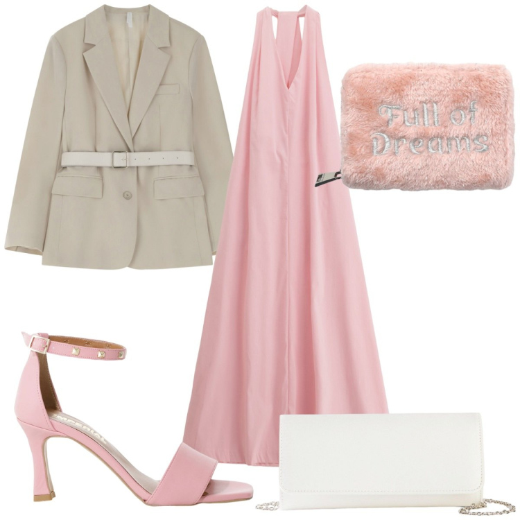 Outfit donna - Total look #2247023. Stile Trendy per Tutti i giorni. Abbinamento con pochette, portafogli, blazer, sandali col tacco, vestiti.