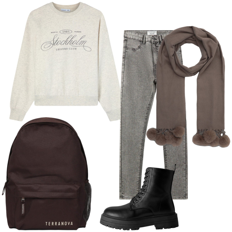 Outfit donna - Terranova Saturday. Stile Casual chic per Tutti i giorni. Abbinamento con jeggings, felpe, zaini, anfibi, sciarpe.