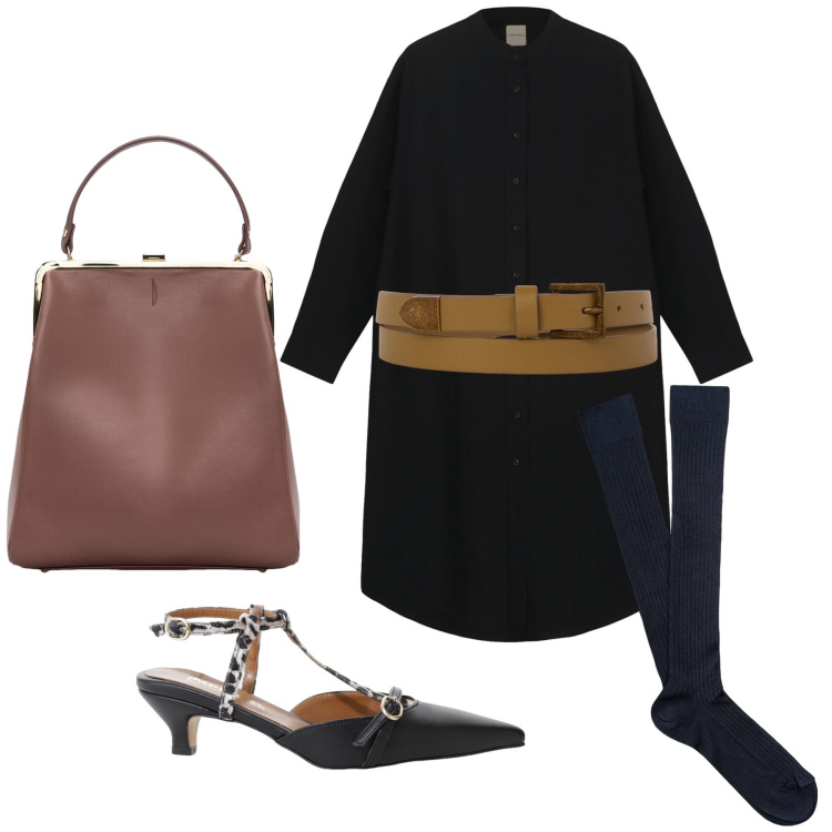 Outfit donna - Doppelganger office. Stile Urban per Ufficio. Abbinamento con décolleté, vestiti chemisier, borse a spalla, calzini, cinture.