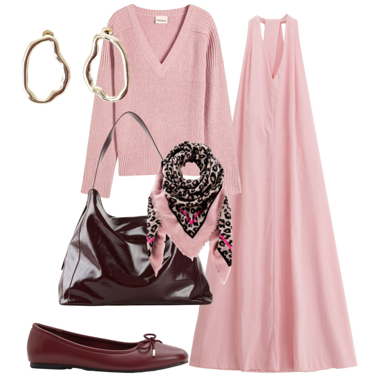 Outfit donna - Pinterest inspiration Bantoa. Stile Glamour per Tutti i giorni. Abbinamento con foulard, ballerine, maglieria, shopping bag, vestiti, orecchini.