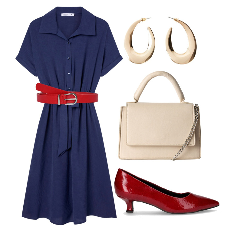 Outfit donna - Casual dress. Stile Casual chic per Tutti i giorni. Abbinamento con orecchini, cinture, vestiti chemisier, borse a tracolla, décolleté.