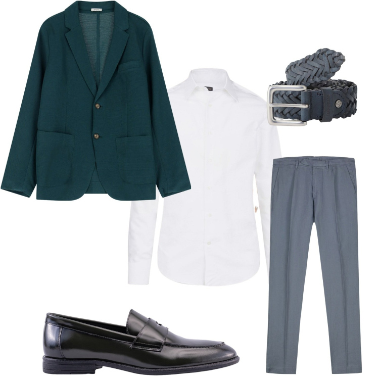 Outfit uomo - Serata trendy. Stile Trendy per Ufficio. Abbinamento con giacche, cinture, camicie, pantaloni, scarpe stringate.