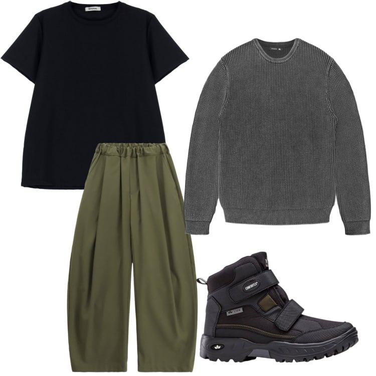 Outfit uomo - Comodo. Stile Urban per Tutti i giorni. Abbinamento con stivali e stivaletti, maglieria, t-shirt, pantaloni.
