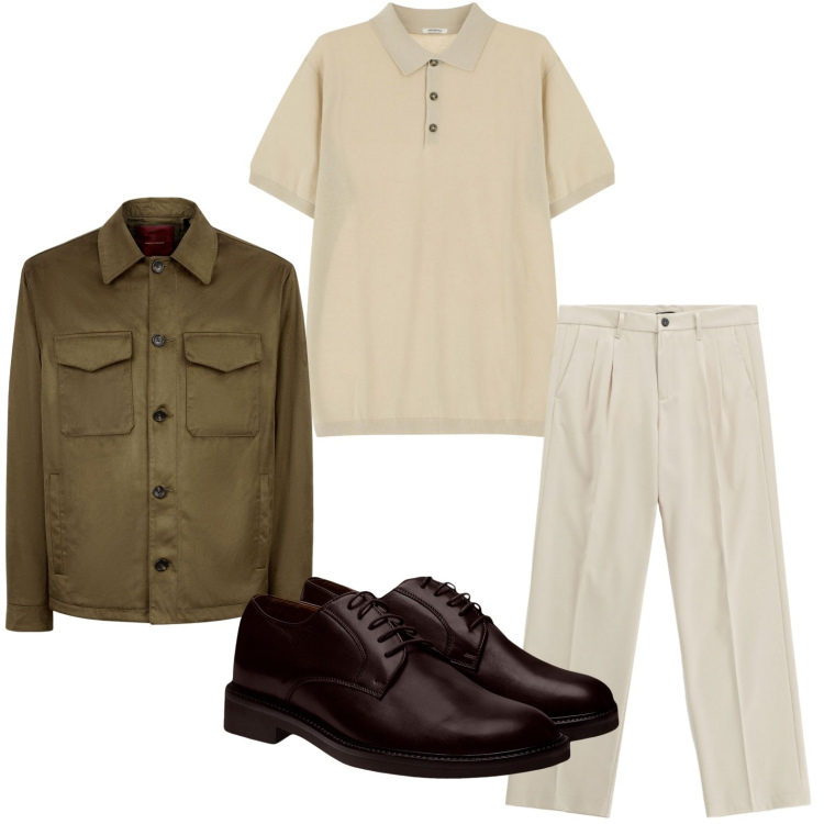 Outfit uomo - Giacca-camicia. Stile Urban per Tutti i giorni. Abbinamento con polo, pantaloni, scarpe stringate, giacche.