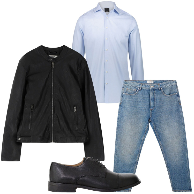 Outfit uomo - Aperitivo. Stile Trendy per Ufficio. Abbinamento con jeans, giacche, scarpe stringate, camicie.