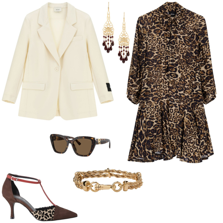 Outfit donna - Cerimonia evento serata. Stile Bon Ton per Serata fuori. Abbinamento con blazer, décolleté, vestiti corti, occhiali da sole, braccialetti, orecchini.